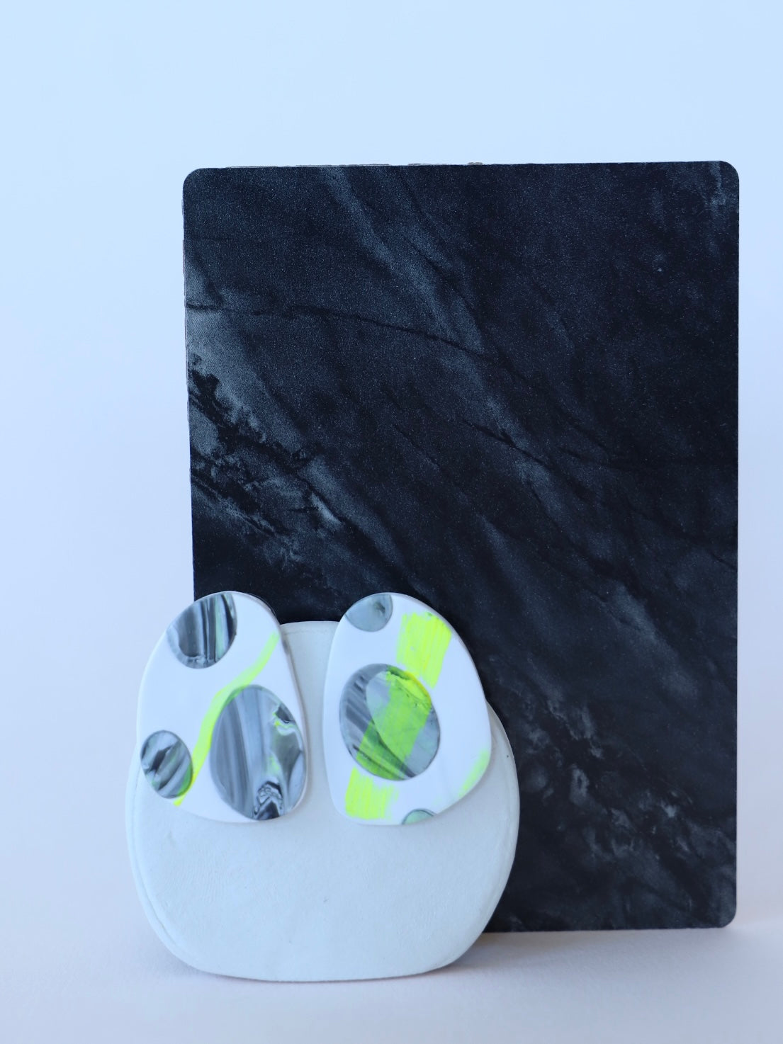 Abstract white and black with neon yellow earrings