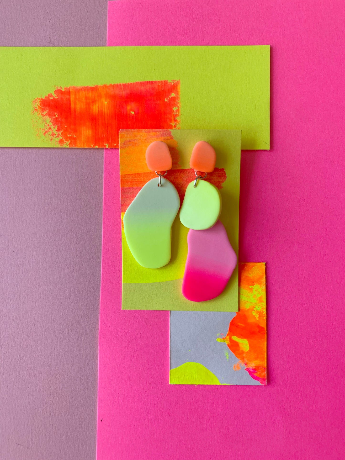Yellow orange and pink neon earrings