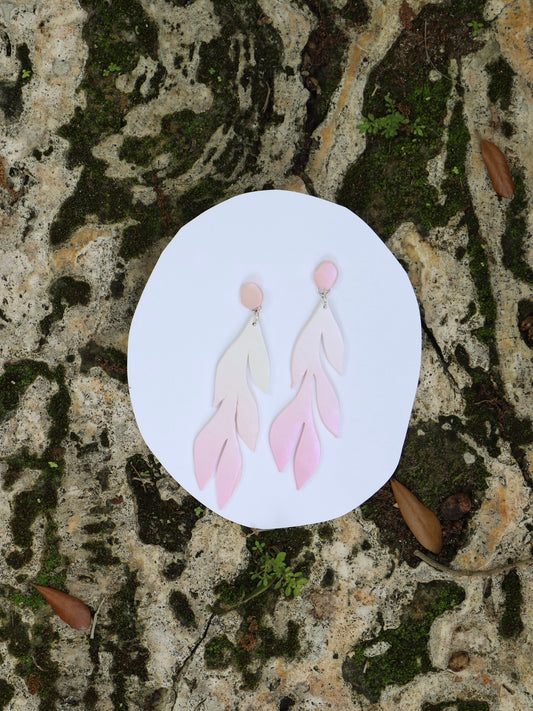 Floral white to pink ombre earrings