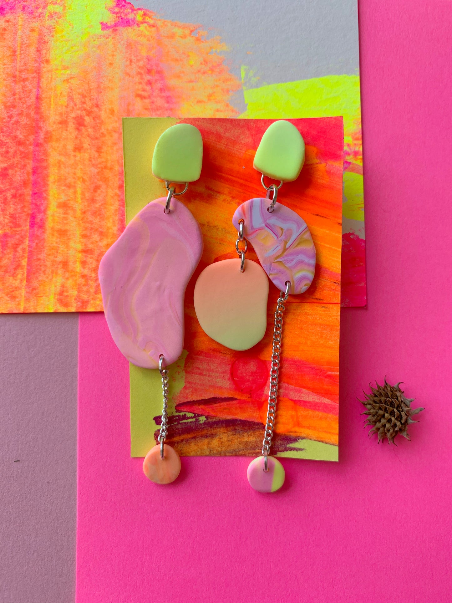 Pink and yellow marble earrings