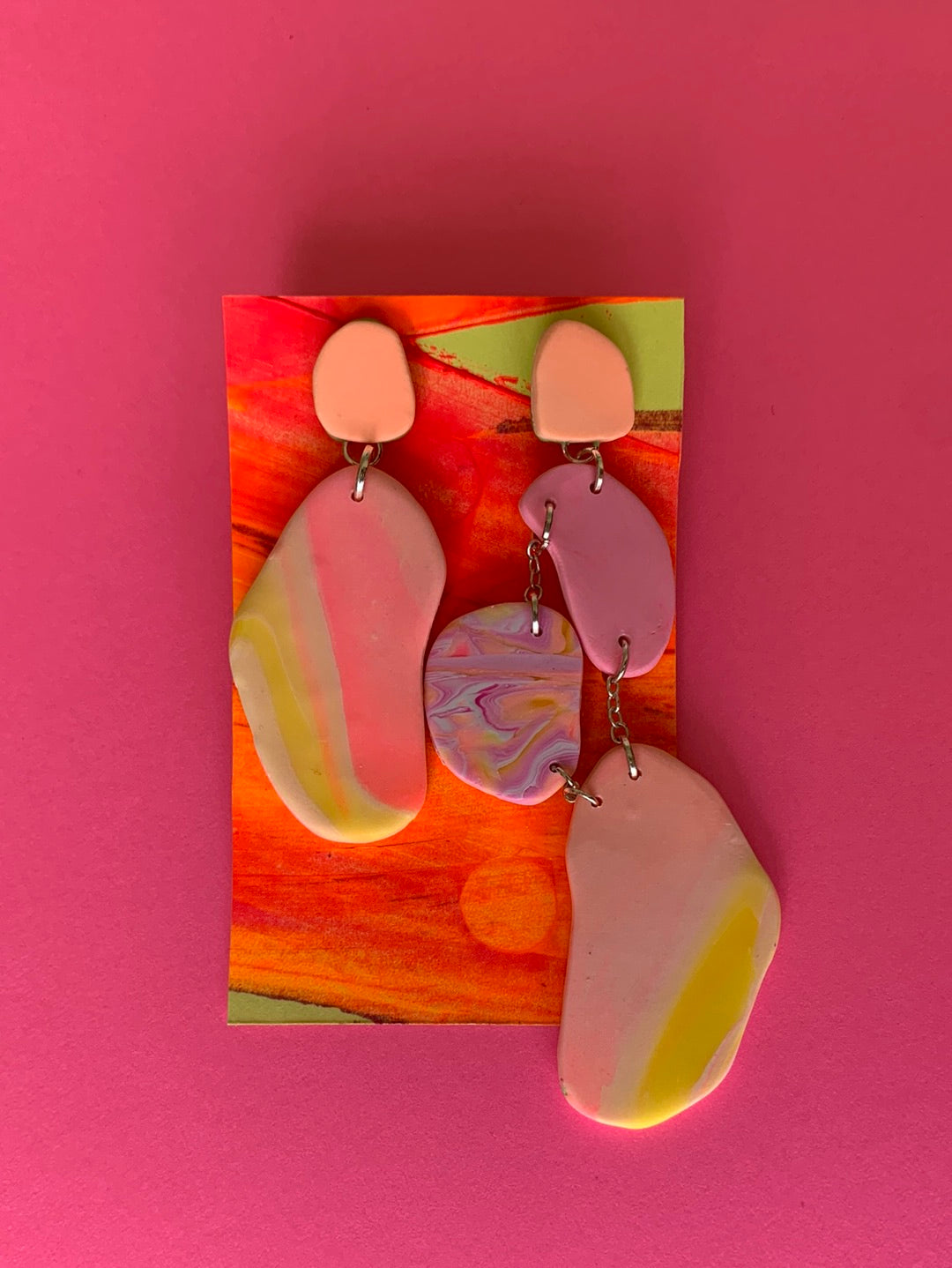 Marble pink and yellow earrings