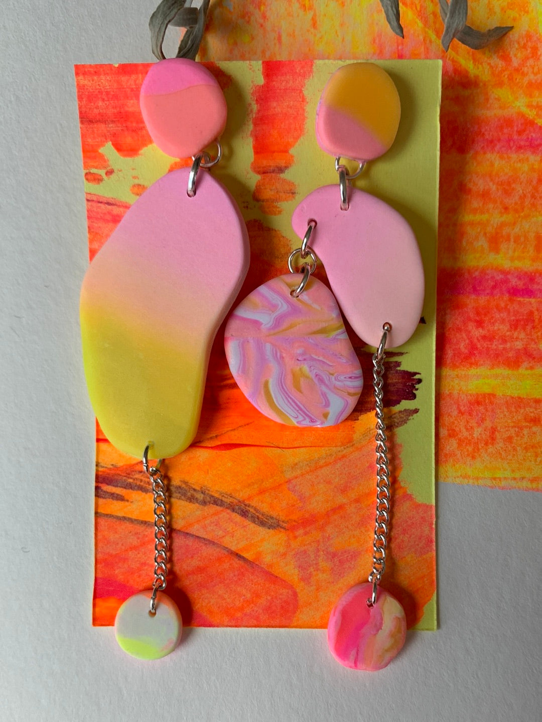 Marble pink and yellow earrings