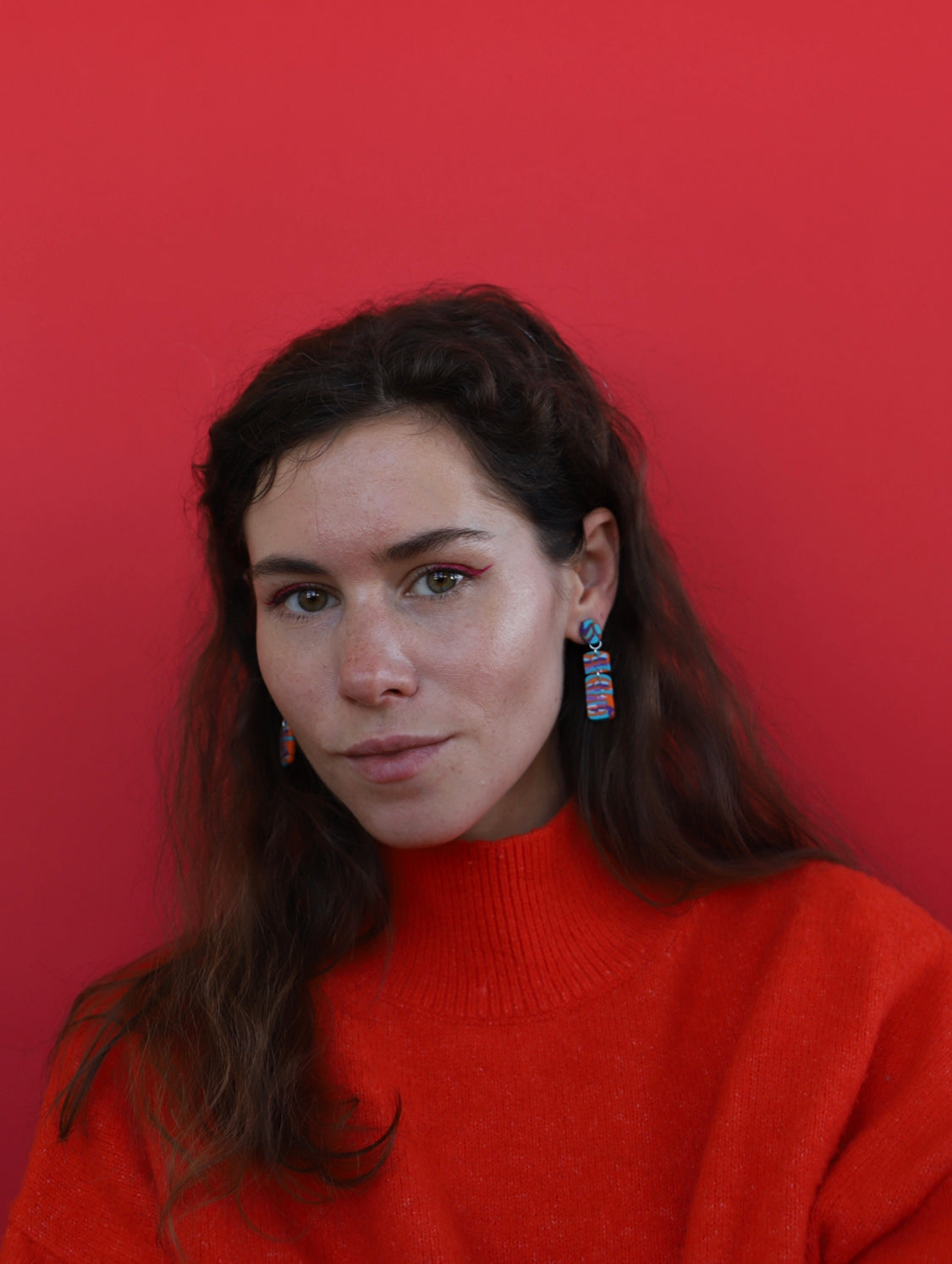 Mosaic orange blue violet earrings