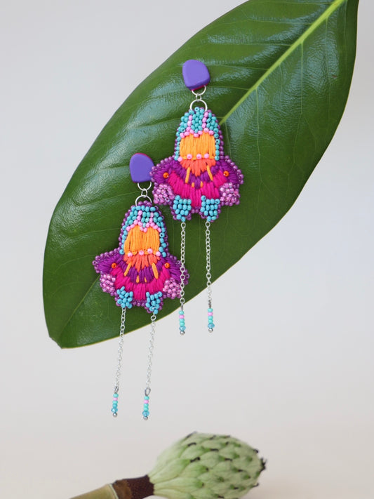 Floral elegant embroidered earrings