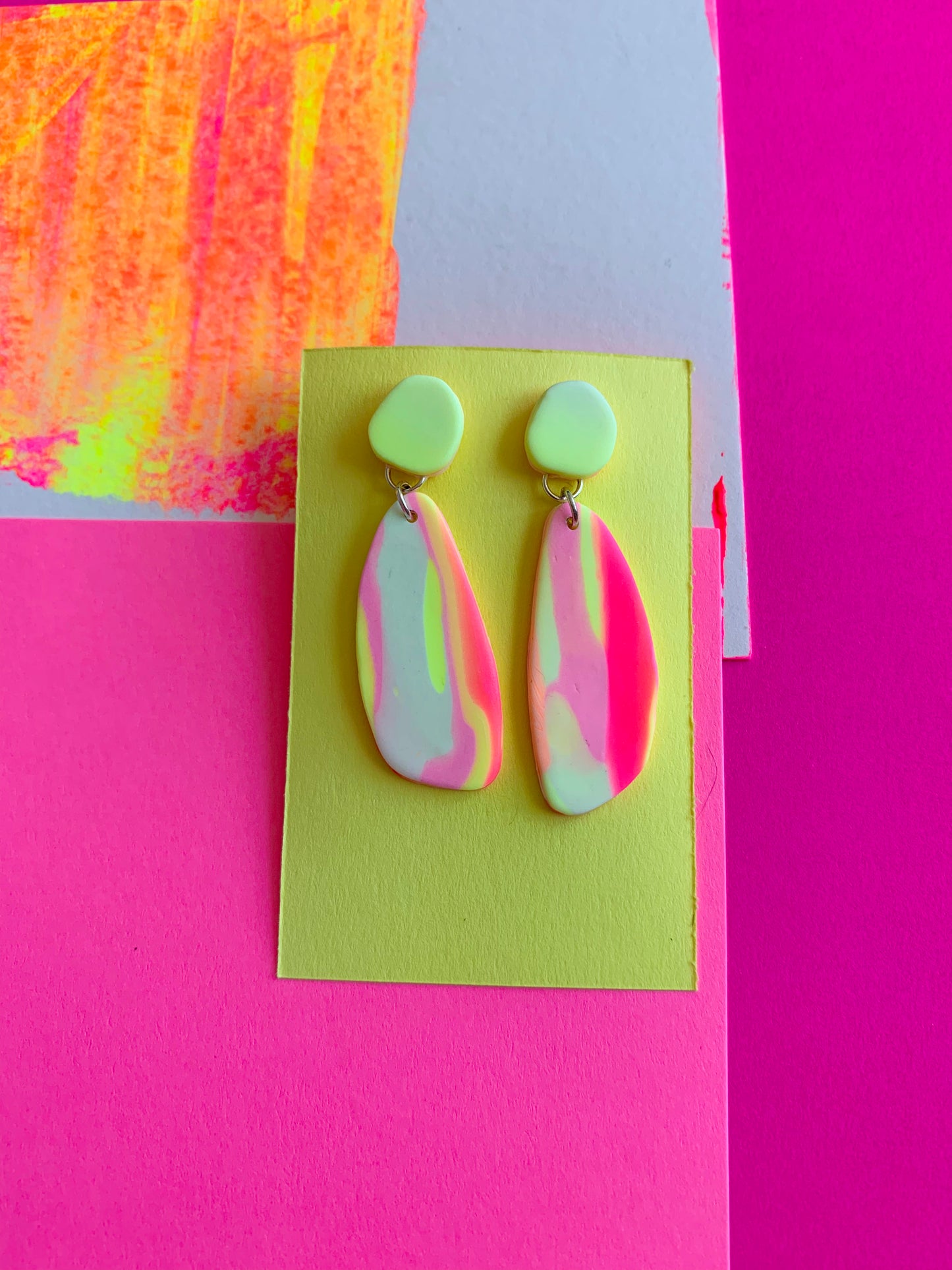 Neon yellow and pink dangle earrings