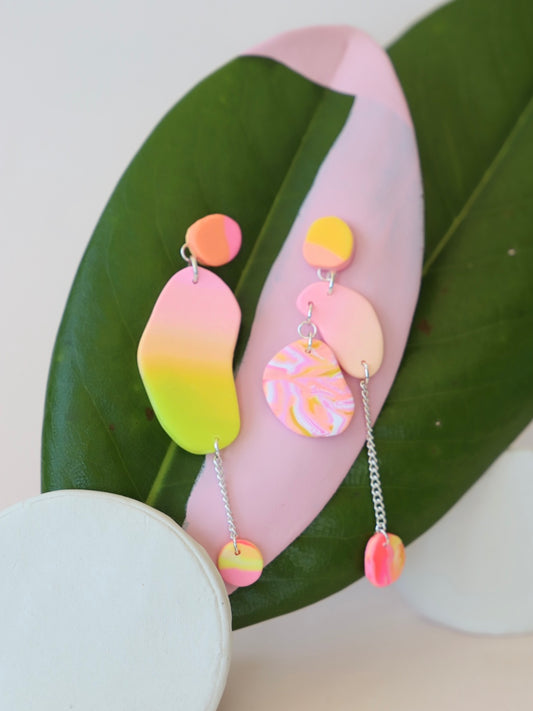 Marble pink and yellow earrings