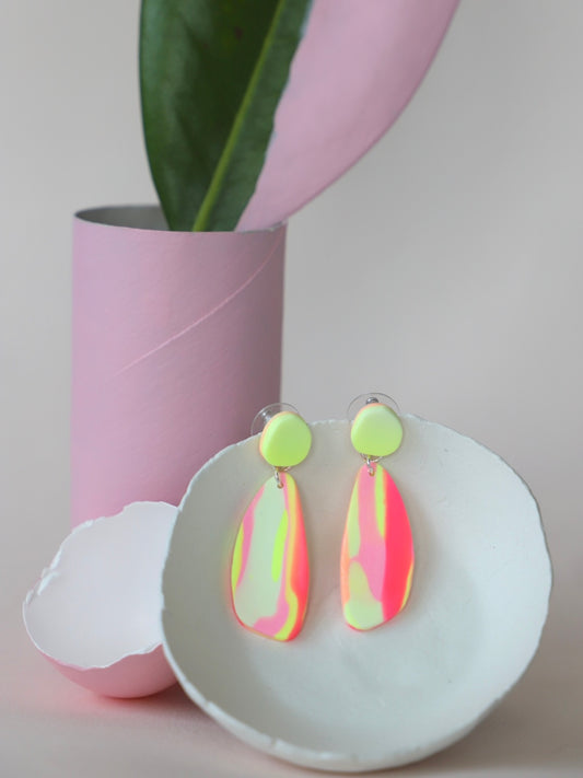 Neon yellow and pink dangle earrings