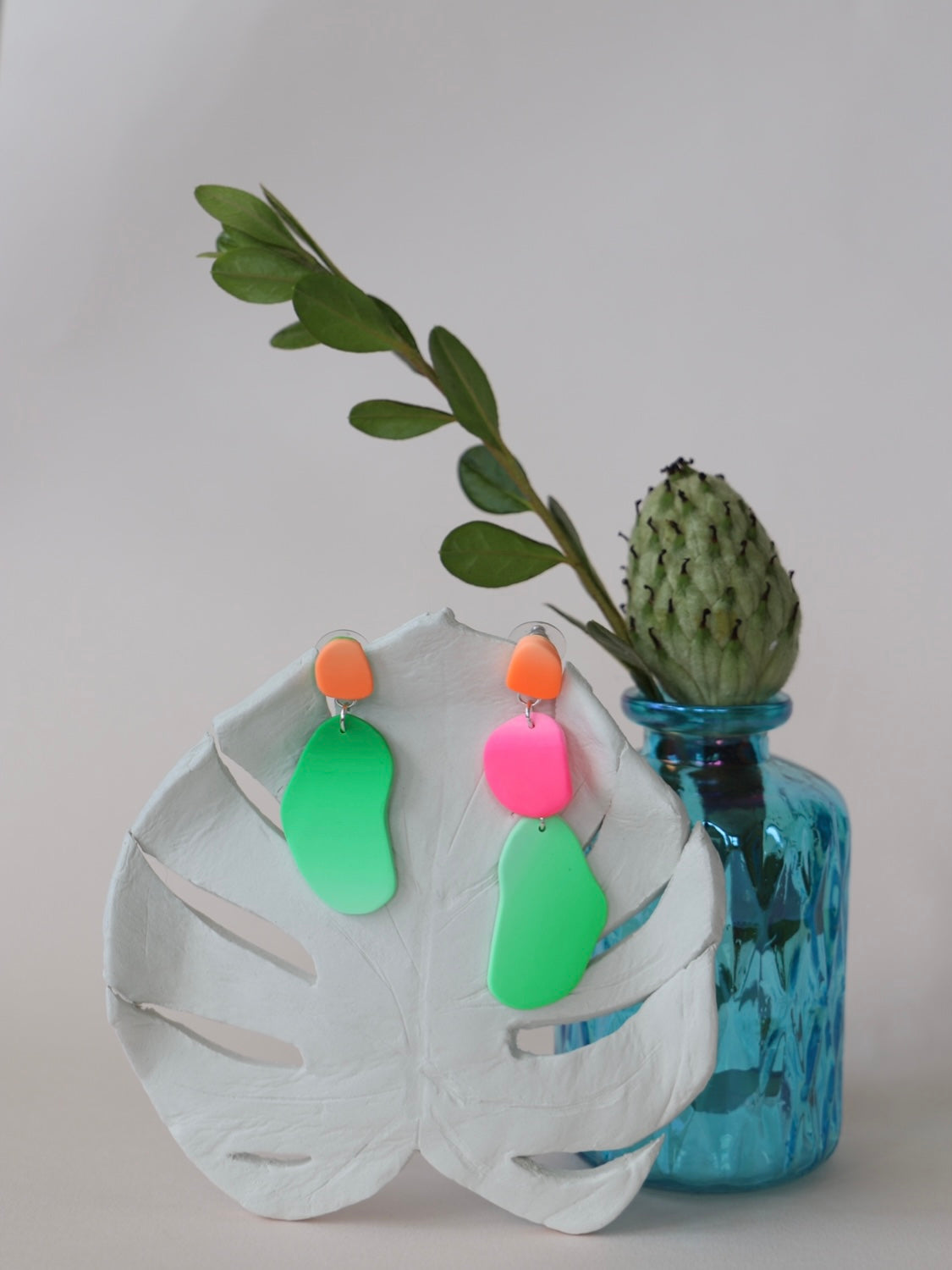 Orange green and pink earrings