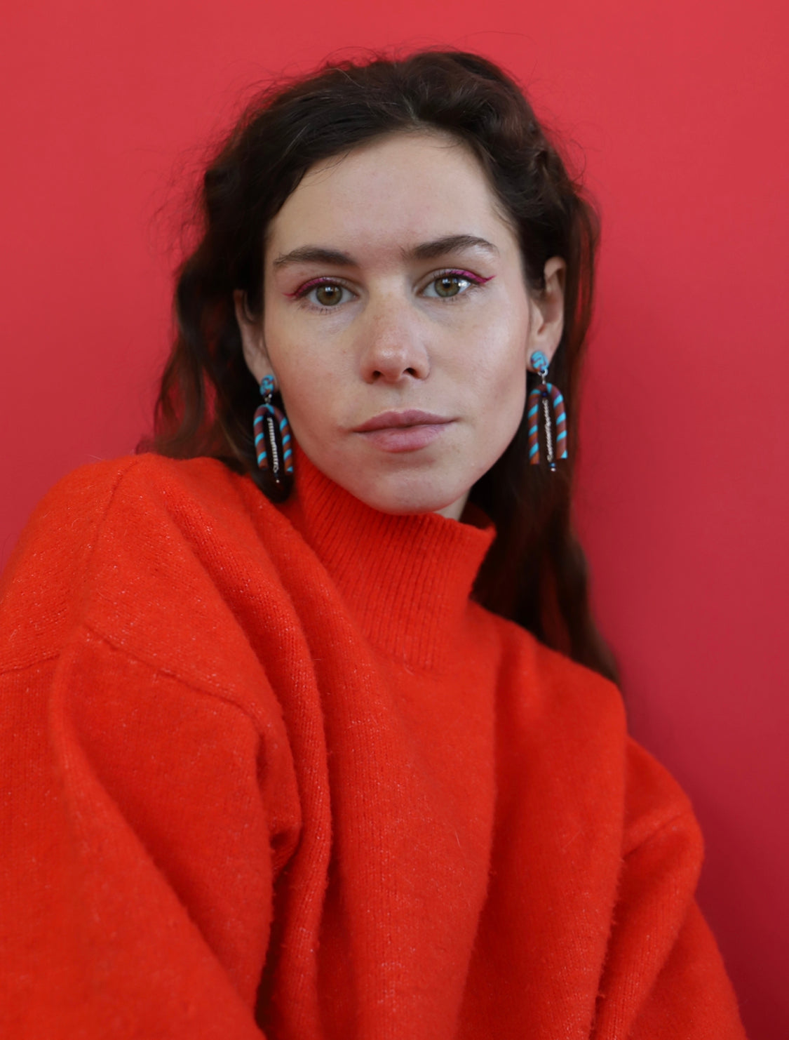 Orange blue dangle earrings