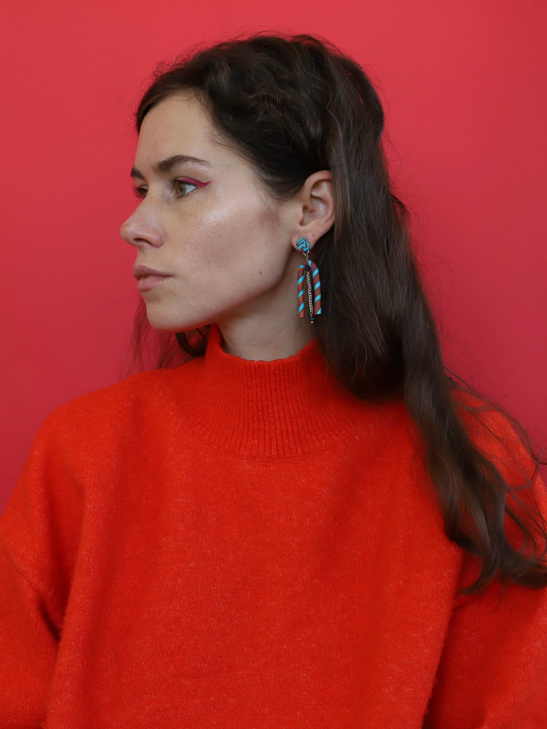 Orange blue dangle earrings