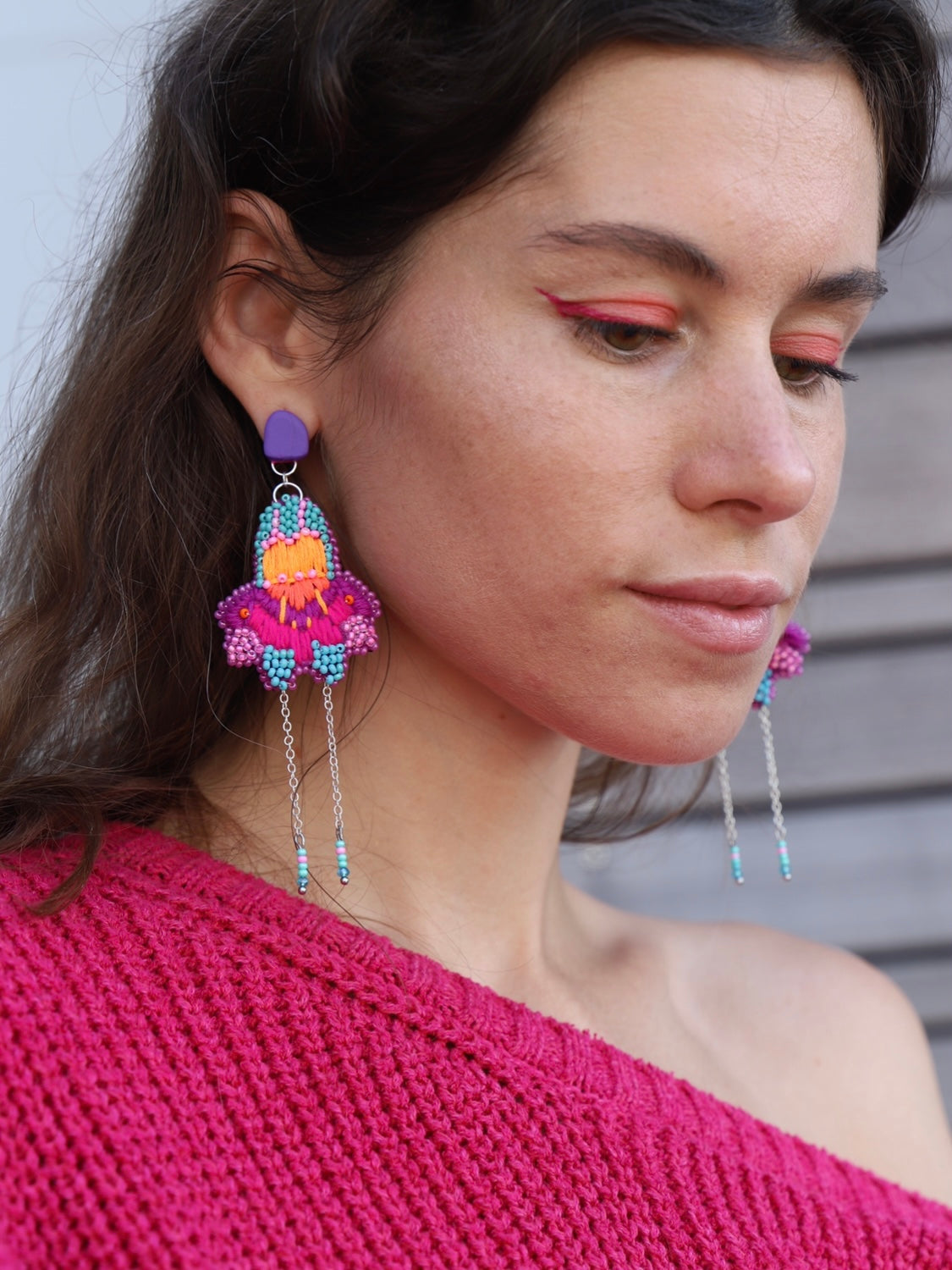 Floral elegant embroidered earrings