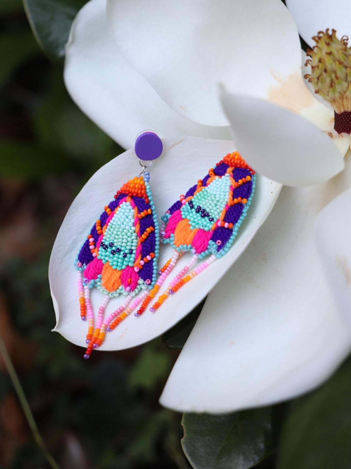 Statement floral embroidered earrings